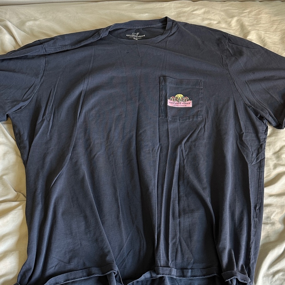 Vineyard Vines Dark Blue Tee with Pink Logo